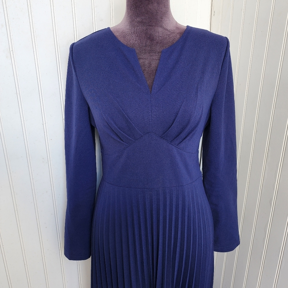 SHEIN Notched Neckline Pleated Hem A-Line Dress  Navy Blue Stretch M - Picture 12 of 16